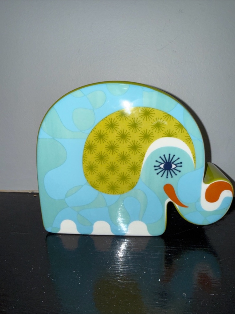 Jonathan Adler Blue and Aqua Elephant Sculpture with Olive Accent